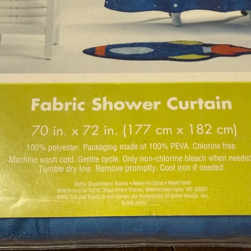 Jumping Beans Space-Themed Blue Fabric Shower Curtain